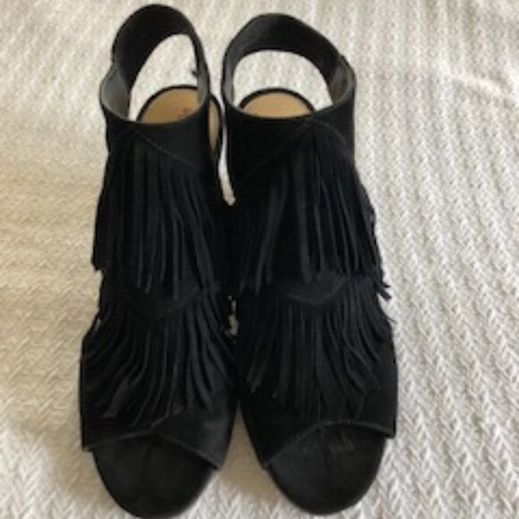 Sam Edelman Elaine - black suede fringed sandals - size 8.5 - Picture 1 of 9